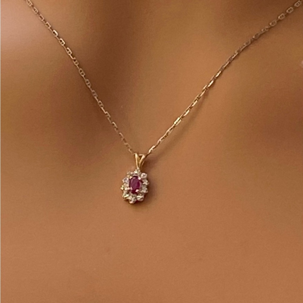 O-2: Elegant Marquis Ruby and round Diamond Pendant1 14k Solid YG- 100% natural - Picture 2 of 7